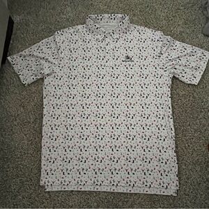 Men's Golf White Patterned Polo Shirt-XL